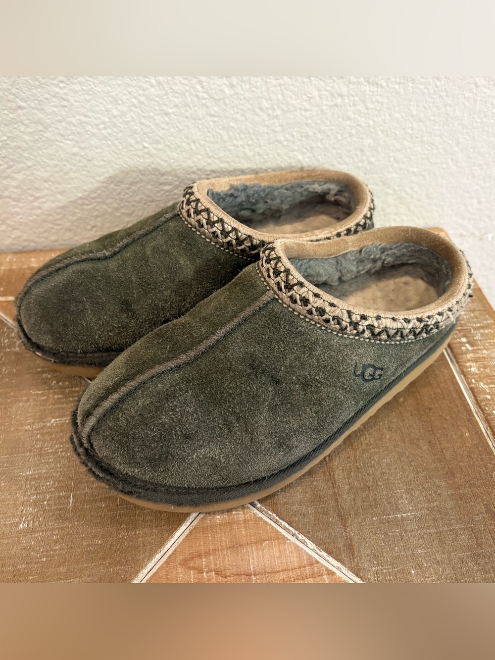 UGG Tasman Kids Olive Green Suede Slip-On Slippers Size Big Kid 3 - Picture 2 of 7
